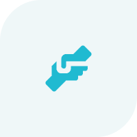 Teal handshake icon on pale background