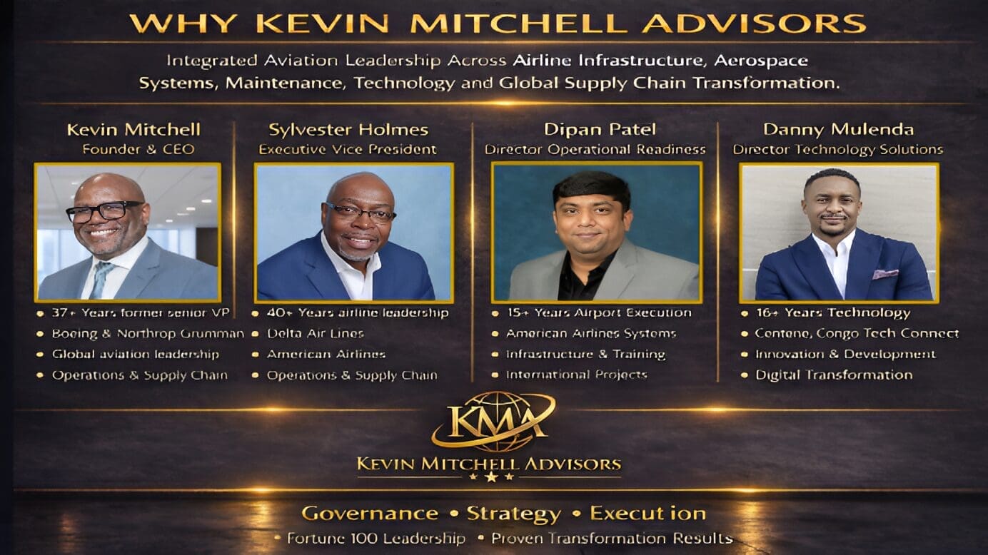 Four advisors headshots with company branding